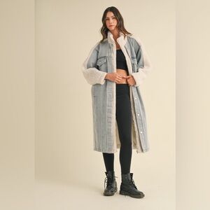 MABLE Fleece and Denim Combo Long Oversized Jacket